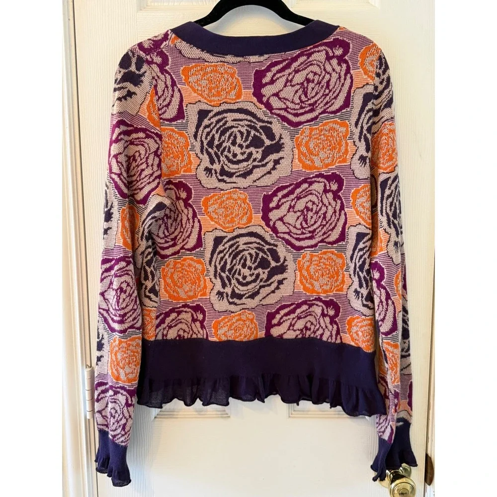 Sleeping on‎ Snow Floral Knit Cardigan L Angora Blend Ruffle Hem